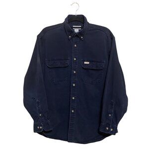 Carhartt Men's Navy Button-Up Work Shirt Long-Sleeve Front Pockets & Collar Sz L